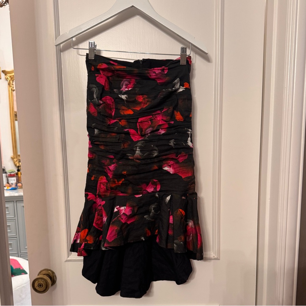Nicole Miller Artelier Pink Floral High Low Midi Skirt Size 2